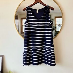 Nautical Pink Owl Navy Blue Stripe Dress Back Buttons Spring Work Shift Classic